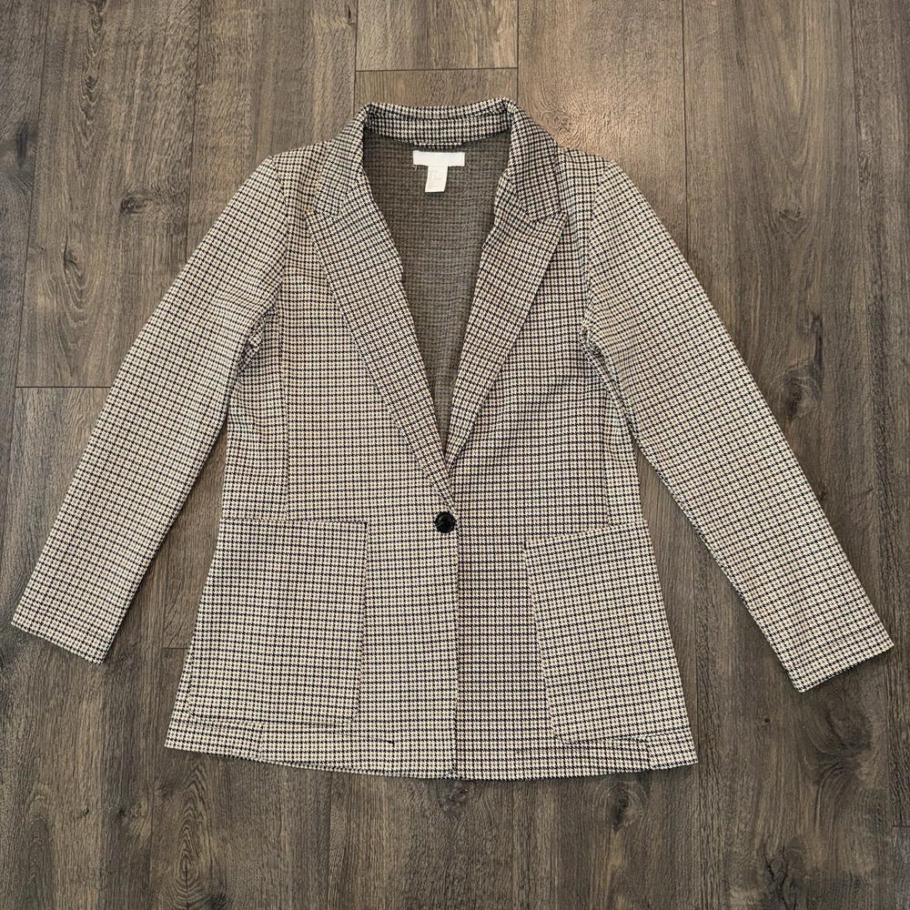 H&M Women's Sz 6‎ Career Work Blazer Office Preppy Houndstooth Plaid Jacket